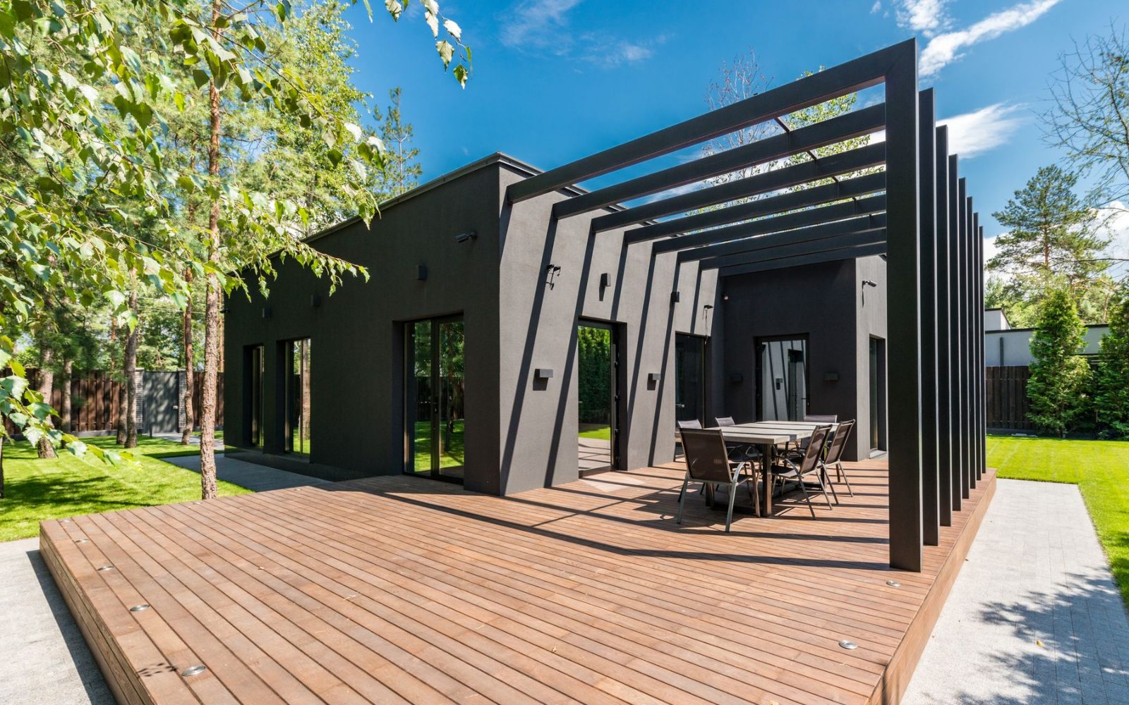 Wooden deck with an outdoor dining space